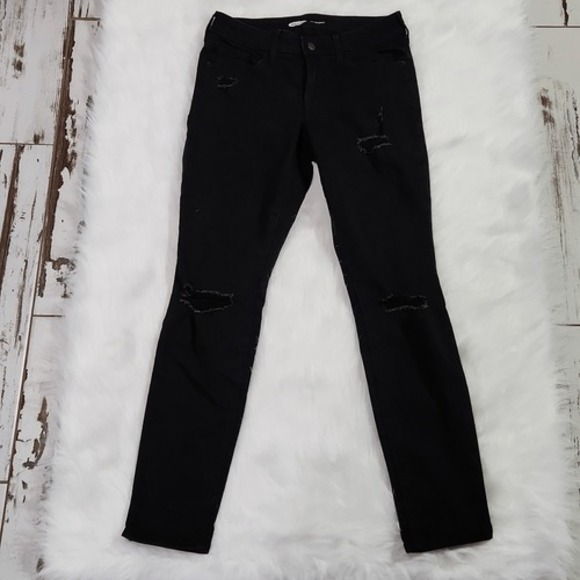 Old Navy Denim - Old Navy -34 Mid-Rise Pop Icon Black Ripped Skinny Jeans 4
